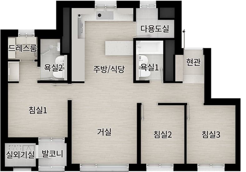 더샵 검단레이크파크 전용 59㎡A 평면도