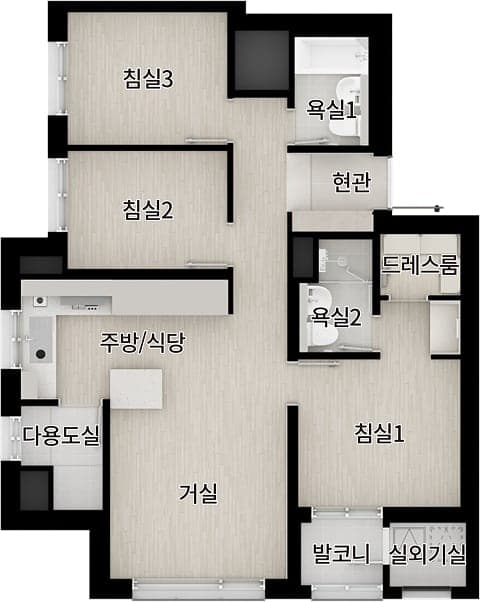 더샵 검단레이크파크 전용 59㎡B 평면도