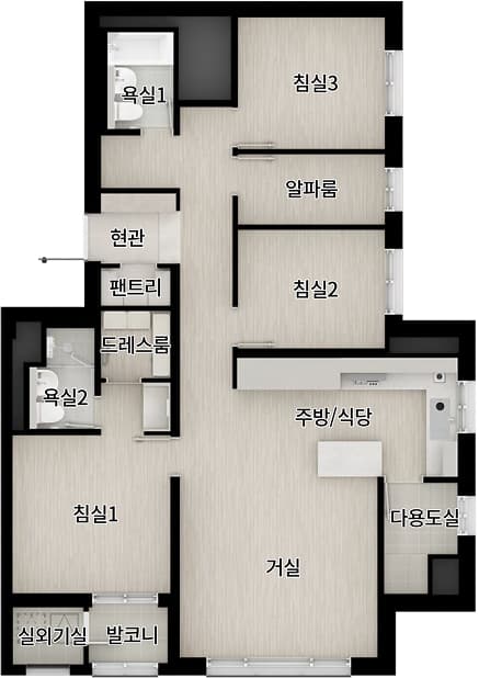 더샵 검단레이크파크 전용 84㎡C 평면도